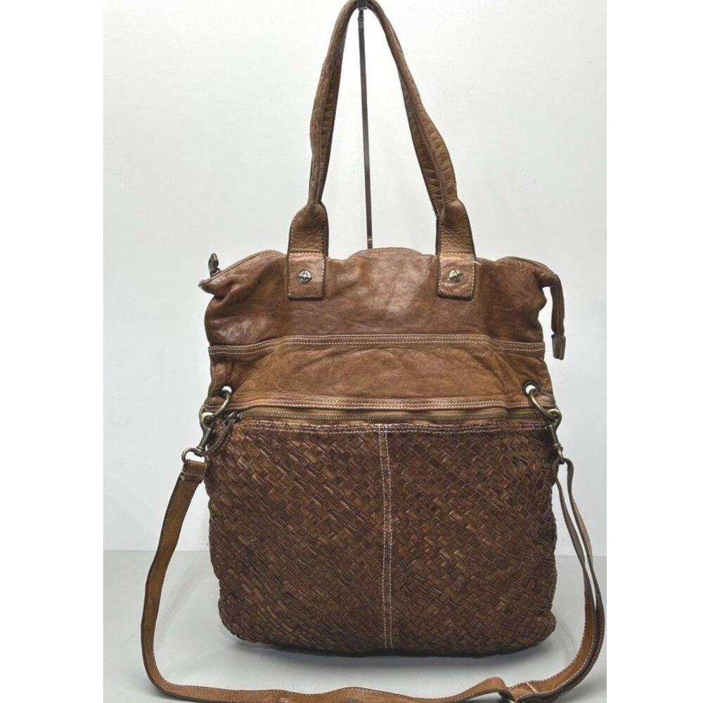 LANGELLOTTI EUC ITALIAN MADE GEN LEATHER WOVEN CONVERTIBLE BACKPACK 3 WAY BAG